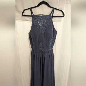 A-Line Square Neckline Floor-Length Chiffon Lace Dress - Size 8